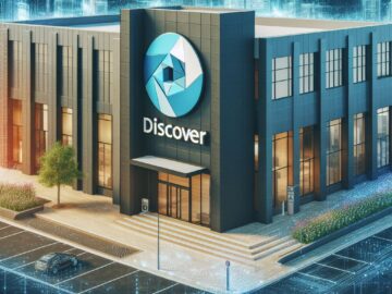 a building with Discover logo