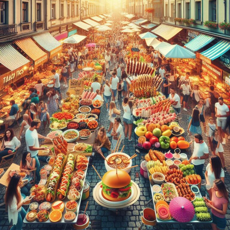 Stands of Street Food and people